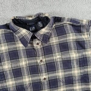 Gap Mens Fleece Lined Flannel Shirt Shacket Navy Blue Plaid XL